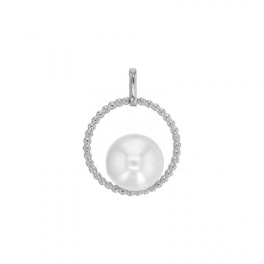 Pendentif cercle orné d'une perle de culture d'eau douce AAA, argent 925/1000 rhodié